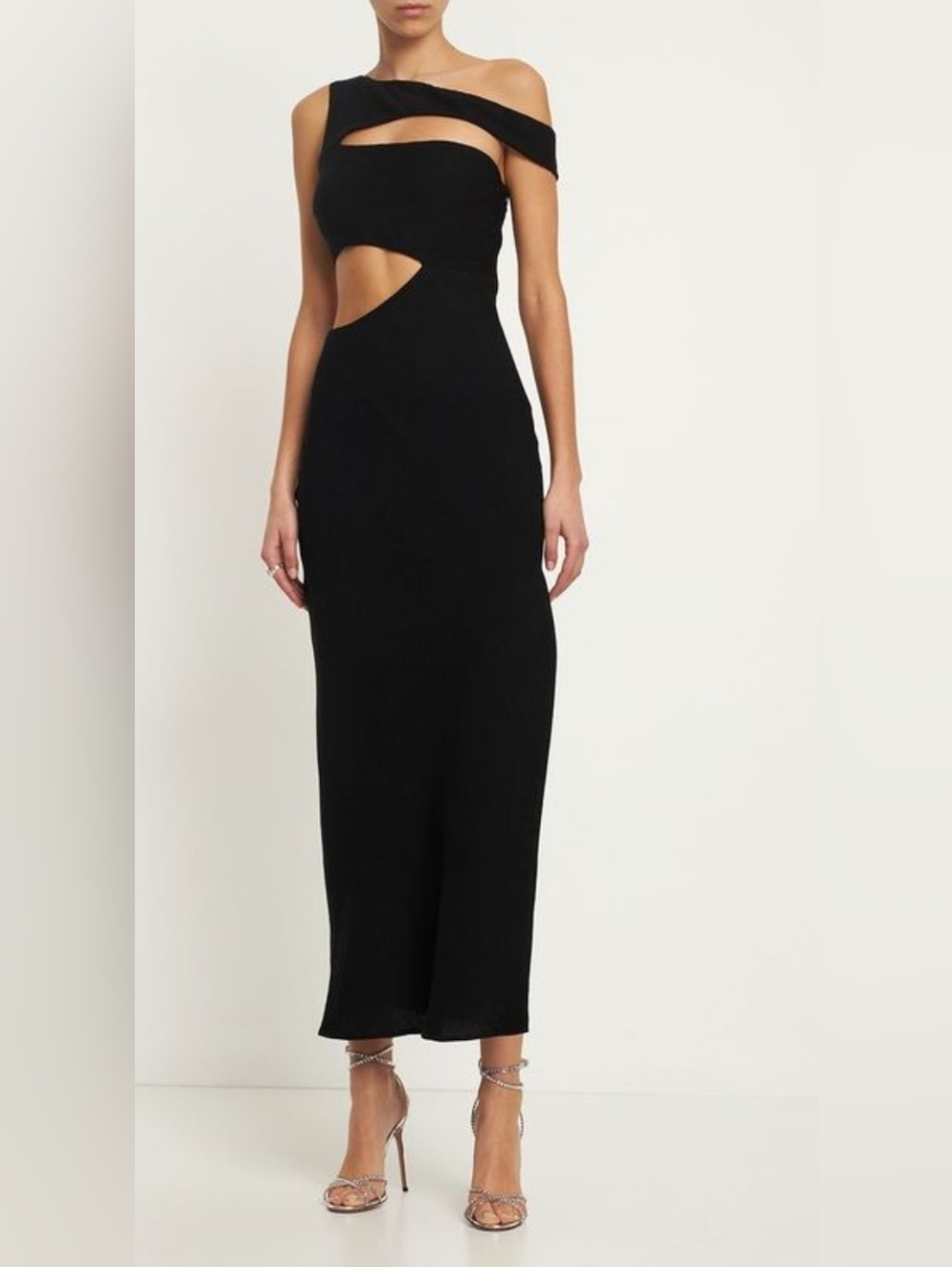 STAUD Black Asymmetric Cutout Maxi Dress